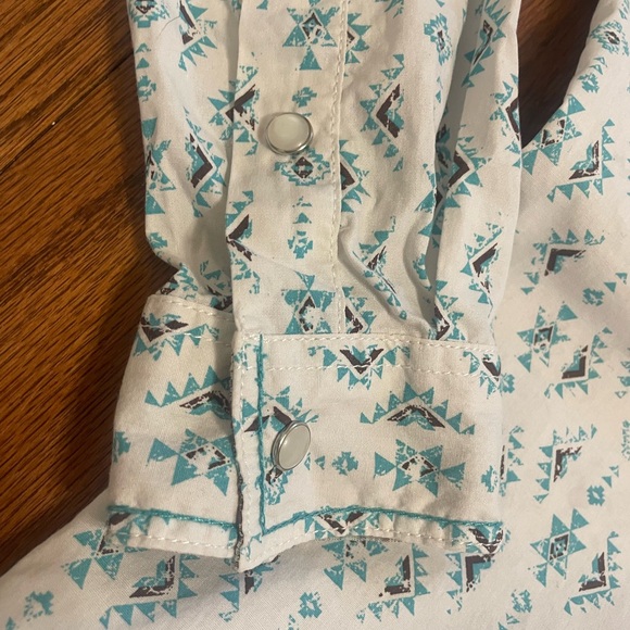 Panhandle Aztec Print Long Sleeve Snap button Shirt Turquoise size M - Picture 7 of 13